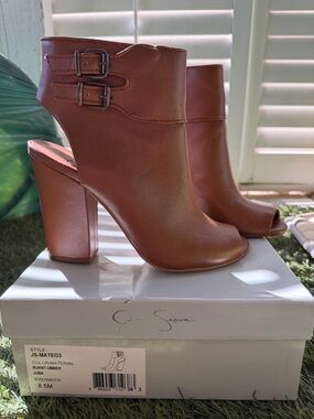 Jessica Simpson Burnt Umber Peep Toe Buckle Ankle Booties